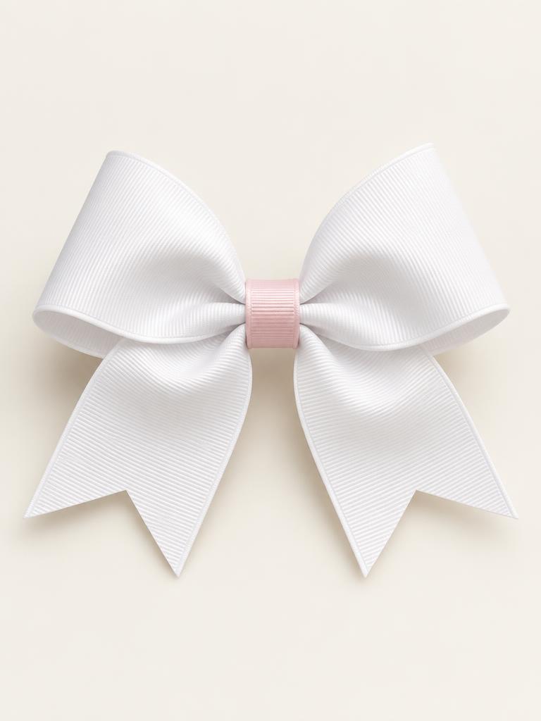 White competition bow with blush center wrap