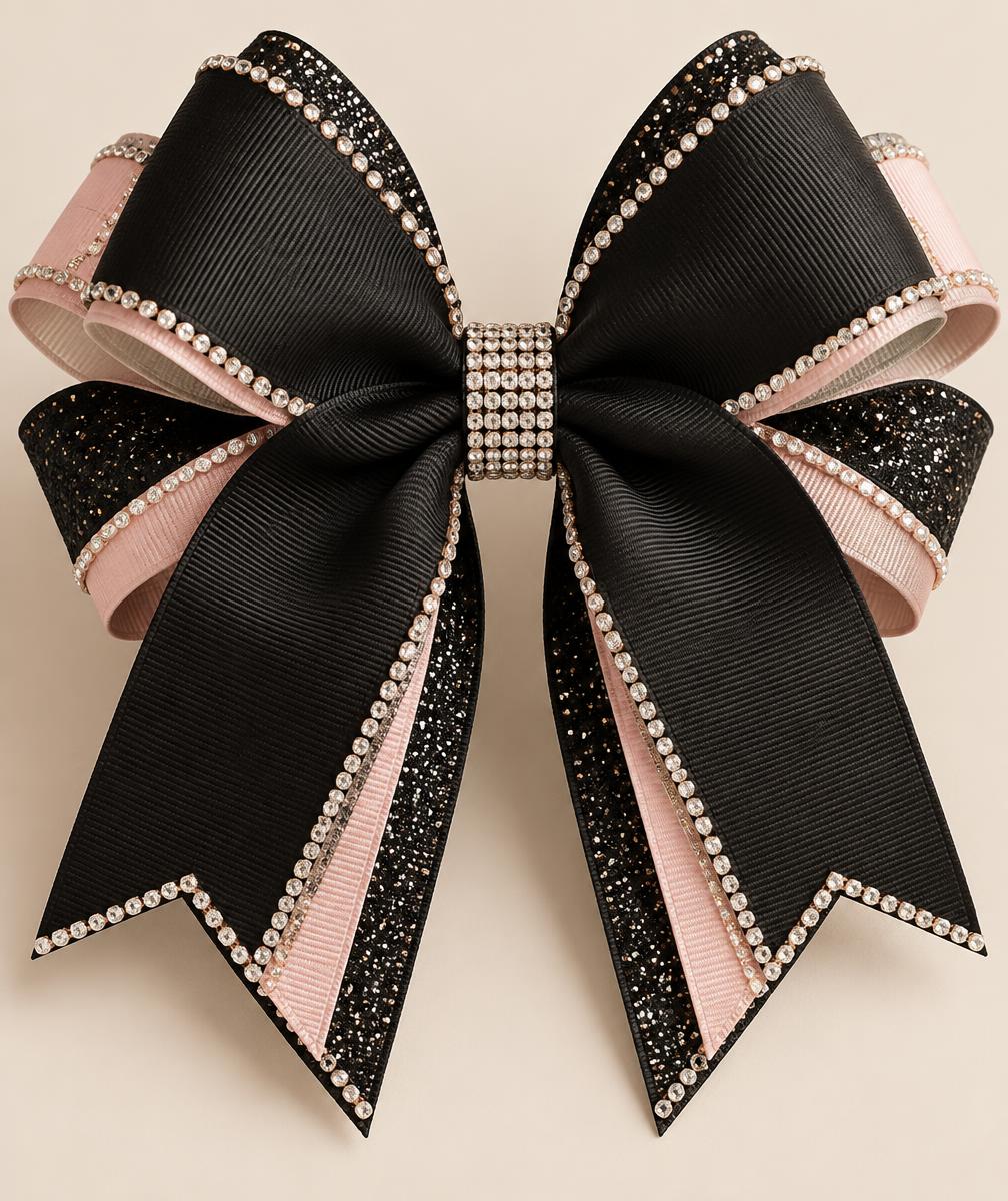 Black and blush rhinestone cheer bow